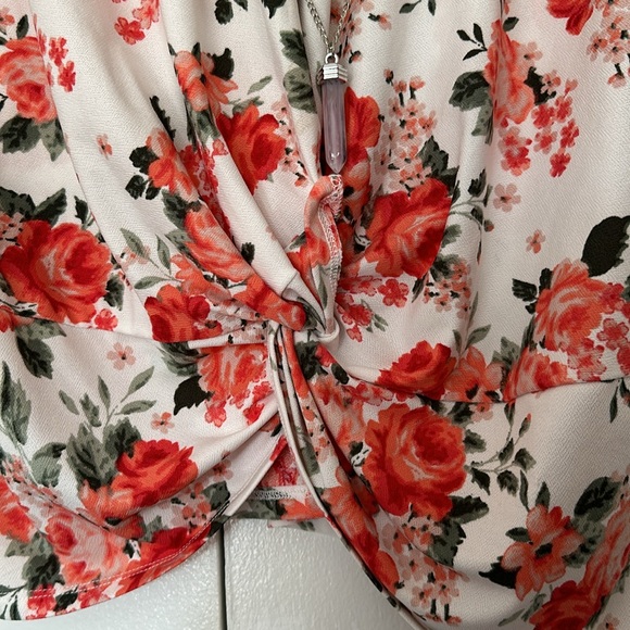 Bobbie Brooks Plus Size Floral and Lace Blouse with Necklace - Picture 2 of 8